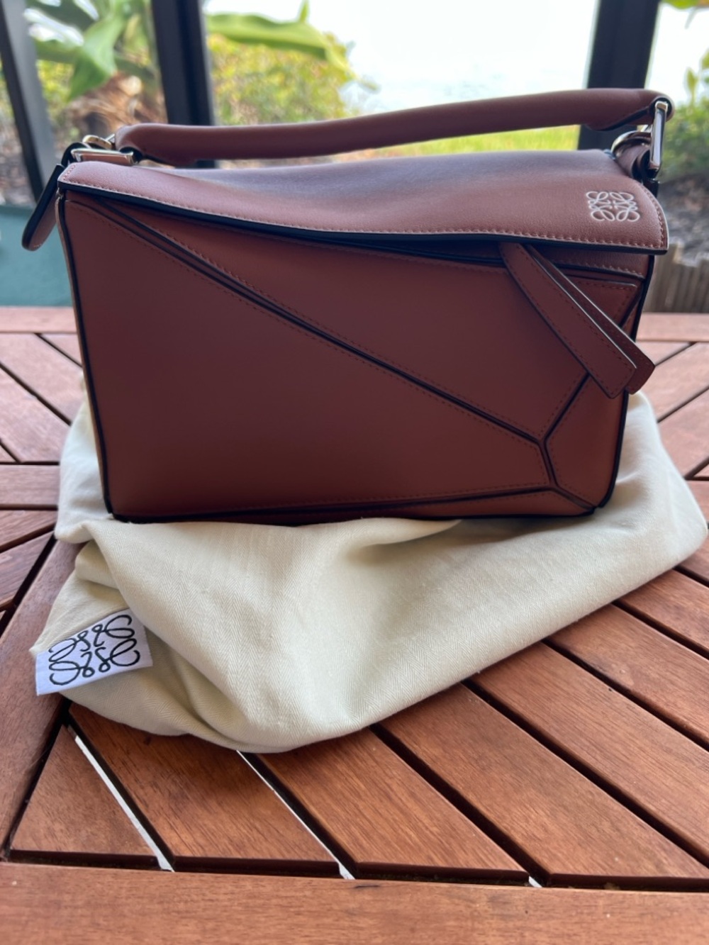 Tan Puzzle Small Leather Bag with